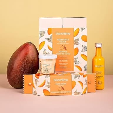 Blancrème - Coffret Cadeau 3 soins Douceurs Visage Mangue et Coco: Lait Micellaire, Exfoliant Visage, Masque visage jusqu'à 98.6 % d'ingrédients d'origine naturelle- Made in France