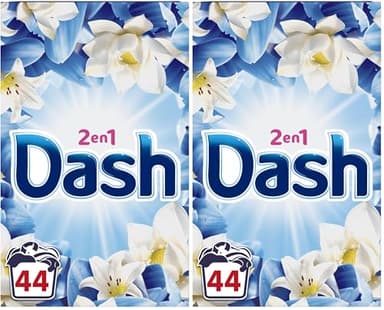 Dash 2en1, Lessive En Poudre, 44 Lavages, Parfum Air Frais et Fleurs Blanches, Avec Fraîcheur Lenor, Fabriquée En France (Lot de 2)