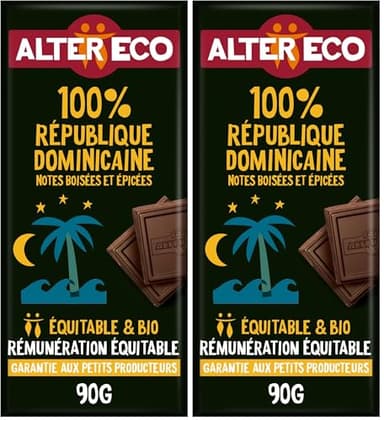 ALTER ECO - Tablette Chocolat Noir 100% - Puissant et Acidulé - Bio & Équitable - Origine République Dominicaine - 90 g (Lot de 2)