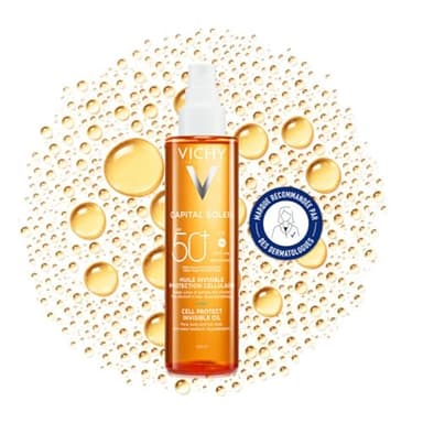 Vichy, Capital Soleil, Huile Solaire SPF50+, Visage, Corps et Cheveux, Résiste à l'Eau, Protection Très Large Spectre UVA et UVB, Tous Types de Peaux, 200 ml
