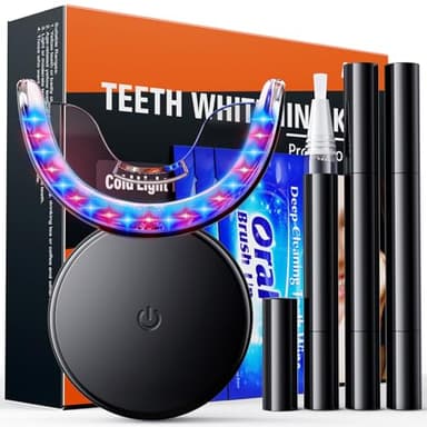 Shynova Teeth Whitening Kit LED - Kit de Blanchiment Dentaire Avec Gouttière Lampe Lumière Bleue Accélératrice et Rouge Apaisante, 3 Stylos Blanchir les Dents, Programme 16 Minutes