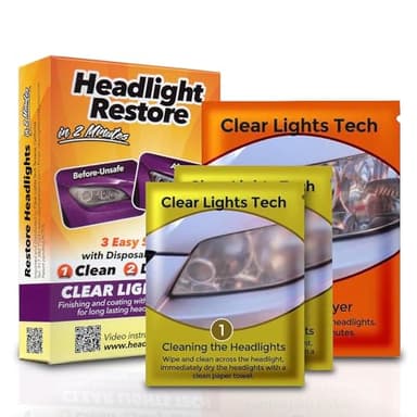 Headlight Restore – Kit de Rénovation Instantanée pour Phares Oxydés, Brouillés ou Jaunis en 2 Minutes, Sans Ponçage, Résultats Durables et Amélioration de la Visibilité – Clear Lights Tech