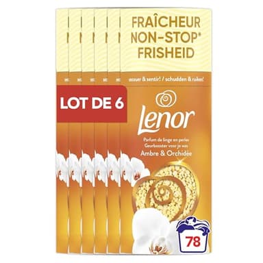 Lenor Parfum De Linge En Perles, Environ 78 lavages (155g x6), Parfum Ambre Et Orchidée, Jusqu’à 12 Semaines De Fraîcheur Continue, Même Dans L’Armoire, Intensité Personnalisable
