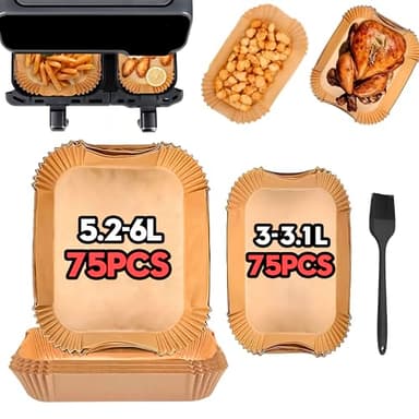 Ninipie Papier Cuisson Air Fryer Accessoires pour Philips Dual Basket Airfryer Série 3000 NA350, 150PCS Air Fryer Parchemin Moule Accessoires pour Philips Airfryer 6L/3L & Moulinex EZ901820 5,2L/3,1 L