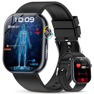 YUPENG 2026 Montre Connectée avec ECG/HRV/𝐆𝐥𝐲𝐜é𝐦𝐢𝐞/Acide urique/IMC, 1.95" AMOLED Smartwatch avec Appel Bluetooth, Détection des émotions Montre Connectee, Appel d'urgence/SOS pour Android iOS