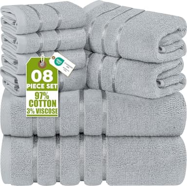 Utopia Towels - Ensemble de 8 Serviettes de Luxe 2 Serviettes de Bain 2 essuie-Mains et 4 débarbouillettes Ensemble de Serviettes très absorbantes filé à l'anneau (Gris Froid)