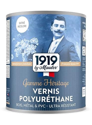 1919 BY MAULER Vernis Polyuréthane pour bois, métal et PVC - Satiné Incolore 1L - Haute résistance qualité professionnelle