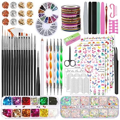 TAVADA Kit de Nail Art,23 Piece Kit de Nail Art Pinceau,Pinceau Nail Art Ongles,5 Stylos Dotting,30 Striping Tape,Nail Art Accessoires Professionnel kit Kit de démarrage Nail Art pour femmes