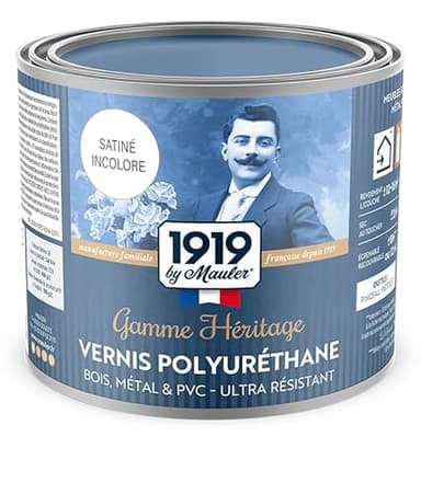 1919 BY MAULER - Vernis Polyuréthane pour bois, métal et PVC - Satiné Incolore - 0,5L - Lavable, anti-tache et rayure - Alkyde Uréthane Haut extrait sec