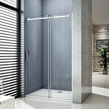 Porte de douche coulissante 140x195cm,installation en niche 8mm verre trempé, vitrification NANO, anticalcaire,