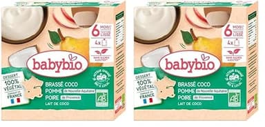 Babybio Brassés Végétaux - Gourdes Lait de Coco Pomme Poire 4x85 g - 6+ Mois - BIO (Lot de 2)
