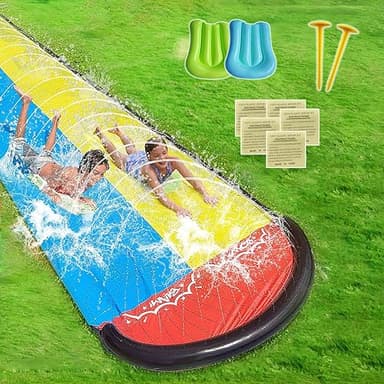 SilverChry Jeux Piscine, 468 x 145cm Piscine Enfant avec 2 Bodyboards, Toboggan Piscine, Ventre Glisse, Tapis Glisse Eau, Jouets d'été, Jouets Aquatiques d'extérieur, été