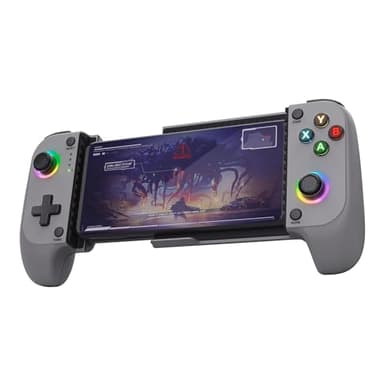 Trust GXT 735G Mylox Manette pour Telephone Portable Bluetooth pour Android/Iphone / PS5 / Xbox/Mobile, 12h d'Autonomie, Double Vibration, Ėclairage RGB, Manette Smartphone Sans Fil, Gris