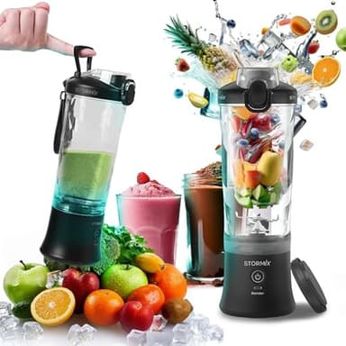 STORMIX BLENDER – Blender Portable Sans Fil – 6 Lames Acier Inoxydable – 150W Puissant & Rapide – Smoothies, Shakers, Glace Pilée – 600ml – USB-C Rechargeable – Auto-Nettoyage – Design Élégant