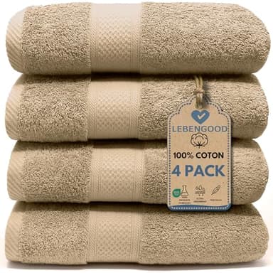 LEBENGOOD Serviettes de Toilette de Luxe, Lot 4 Serviette de Bain (50 x 90), Serviette de Bain 100% Coton filé Oeko-TEX®, Drap de Bain 550Gsm