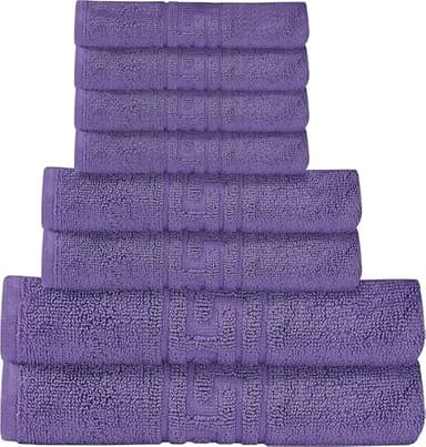 DTEX HOMES Lot de 8 serviettes 100 % coton égyptien de 600 g/m², 2 serviettes de bain, 2 essuie-mains, 4 débarbouillettes (violet)